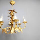 Vintage gilt metal pineapple leaf chandelier, 1960s