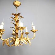 Lustre vintage en métal doré en forme de feuille d'ananas, années 60
