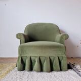 Antique crapaud armchair - green velvet