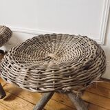 Set of 3 African rattan stools from the 70s