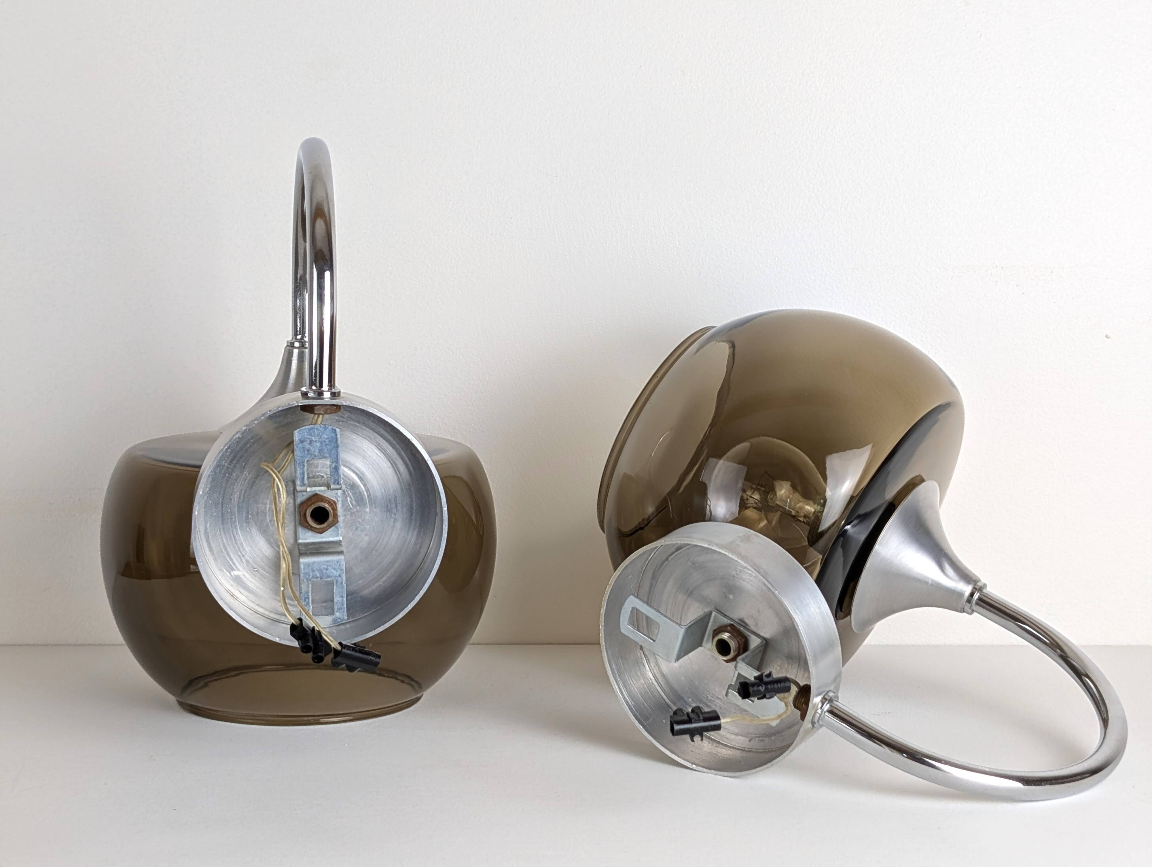 Pair of chrome and glass wall lights