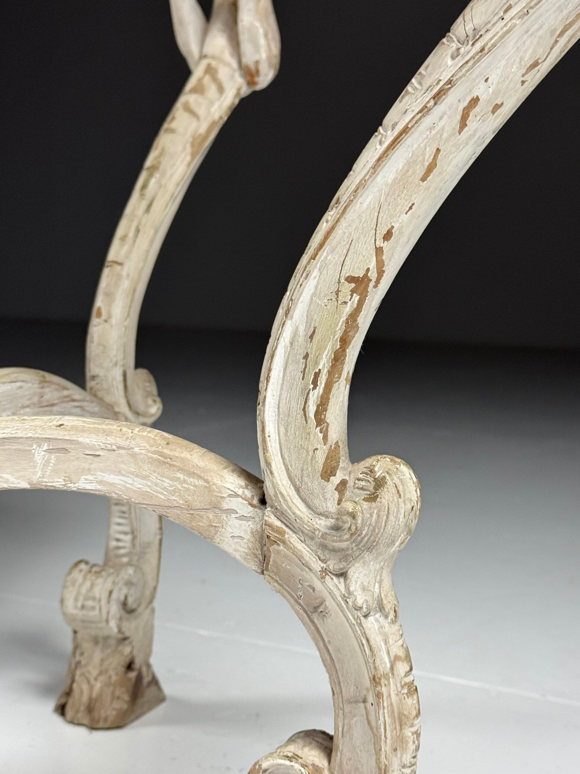 French side table hand-carved wood with marble top