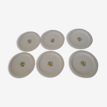 Set de 6  assiettes plates Longwy décor petites fleurs en émaux anciennes