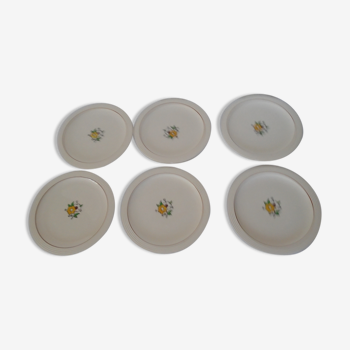 6 plates Longwy decoration small flowers in ancient enamels