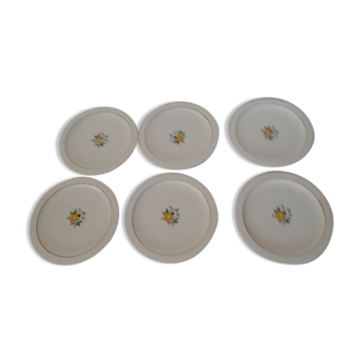 Set de 6  assiettes plates Longwy décor petites fleurs en émaux anciennes