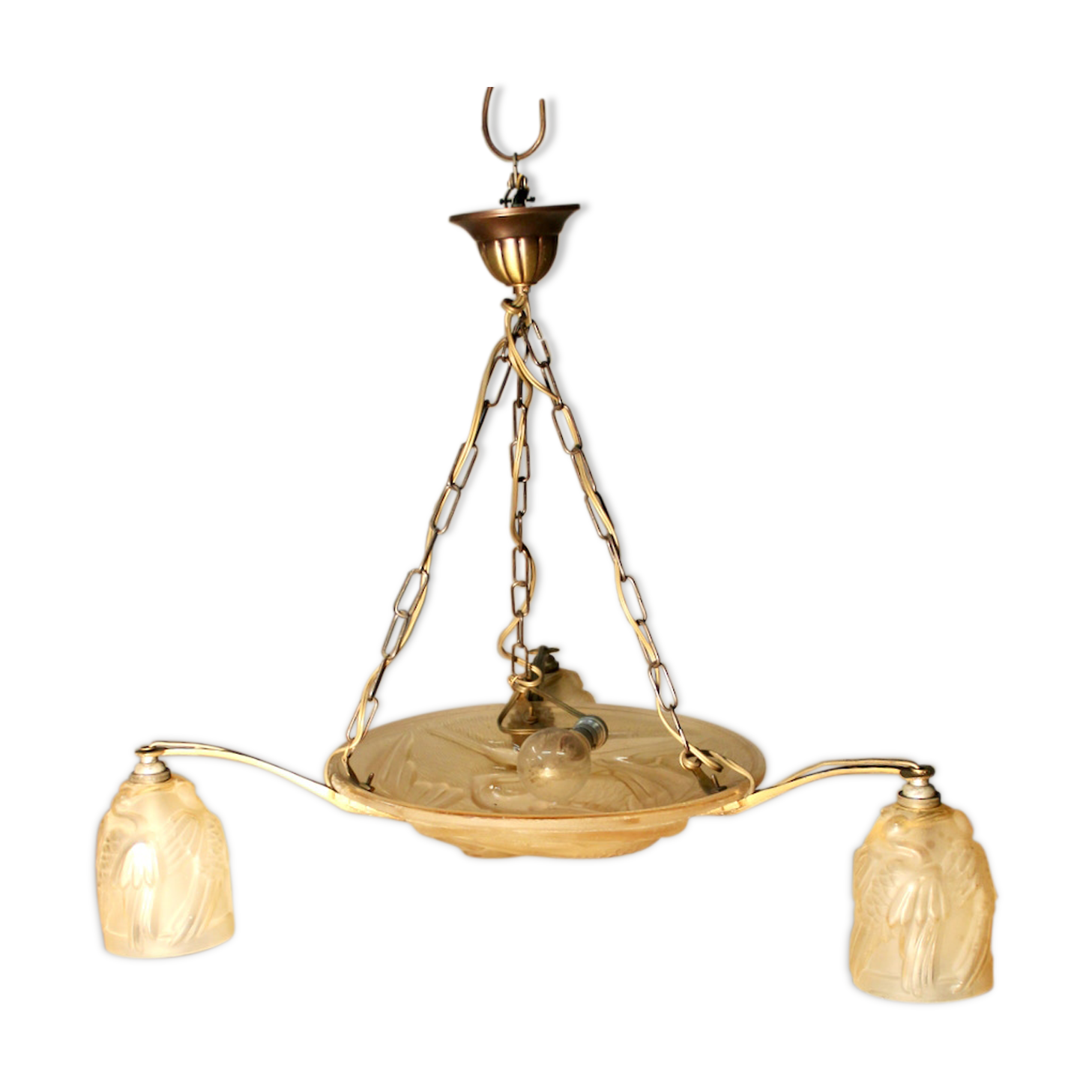 Art deco glass chandelier with Noverdy bird décor