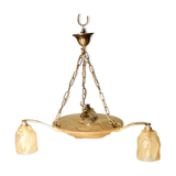 Art deco glass chandelier with Noverdy bird décor