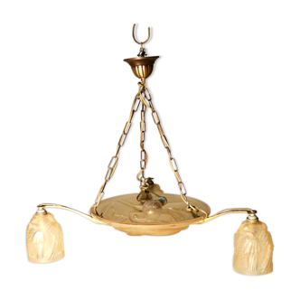 Art deco glass chandelier with Noverdy bird décor