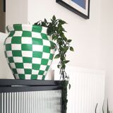 Checkerboard pattern clay pot