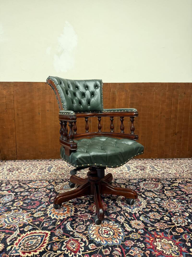 English Chesterfield Desk Chair Green