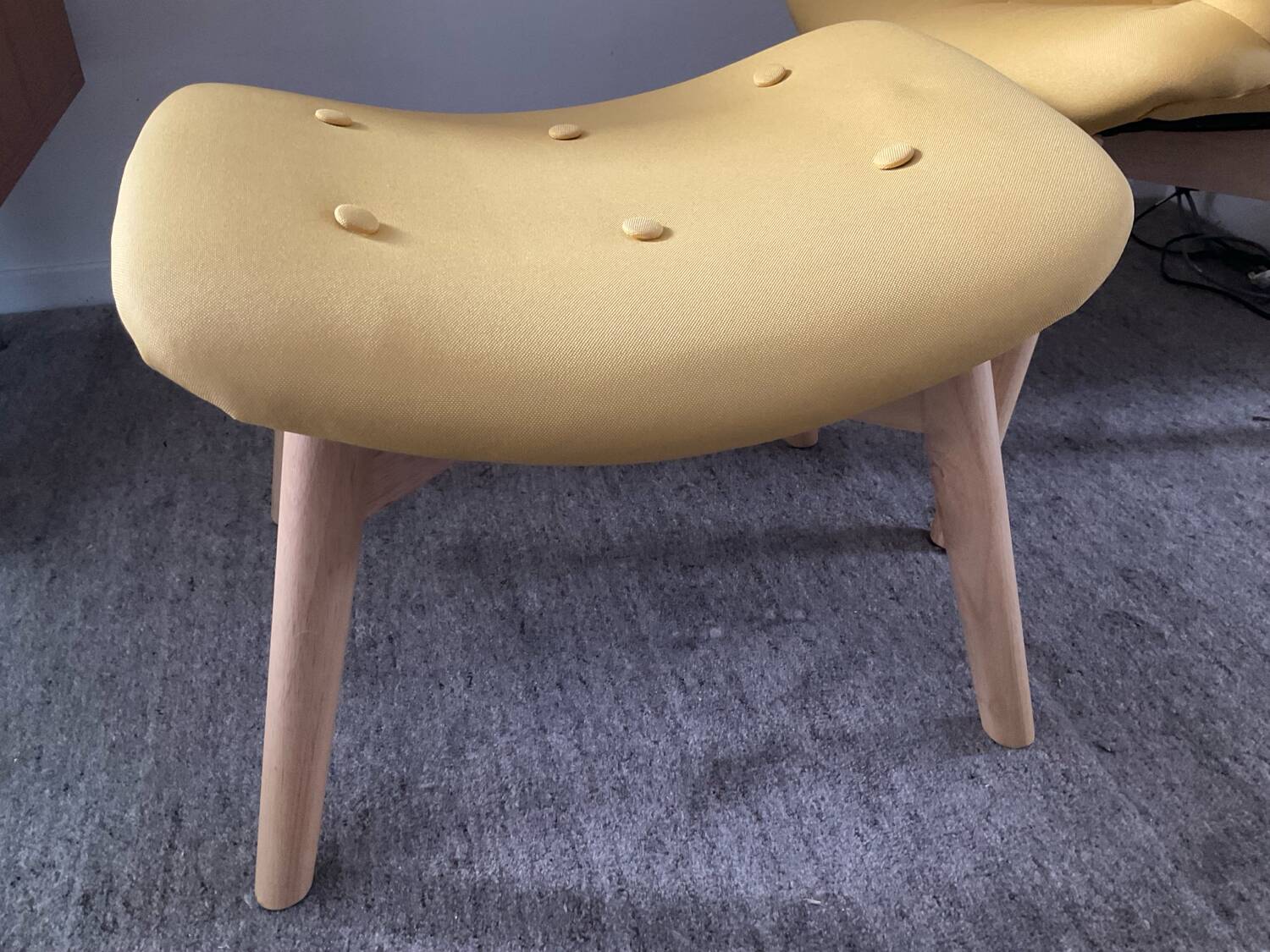 Armchair and ottoman set in beech and yellow fabric