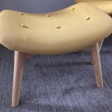 Armchair and ottoman set in beech and yellow fabric