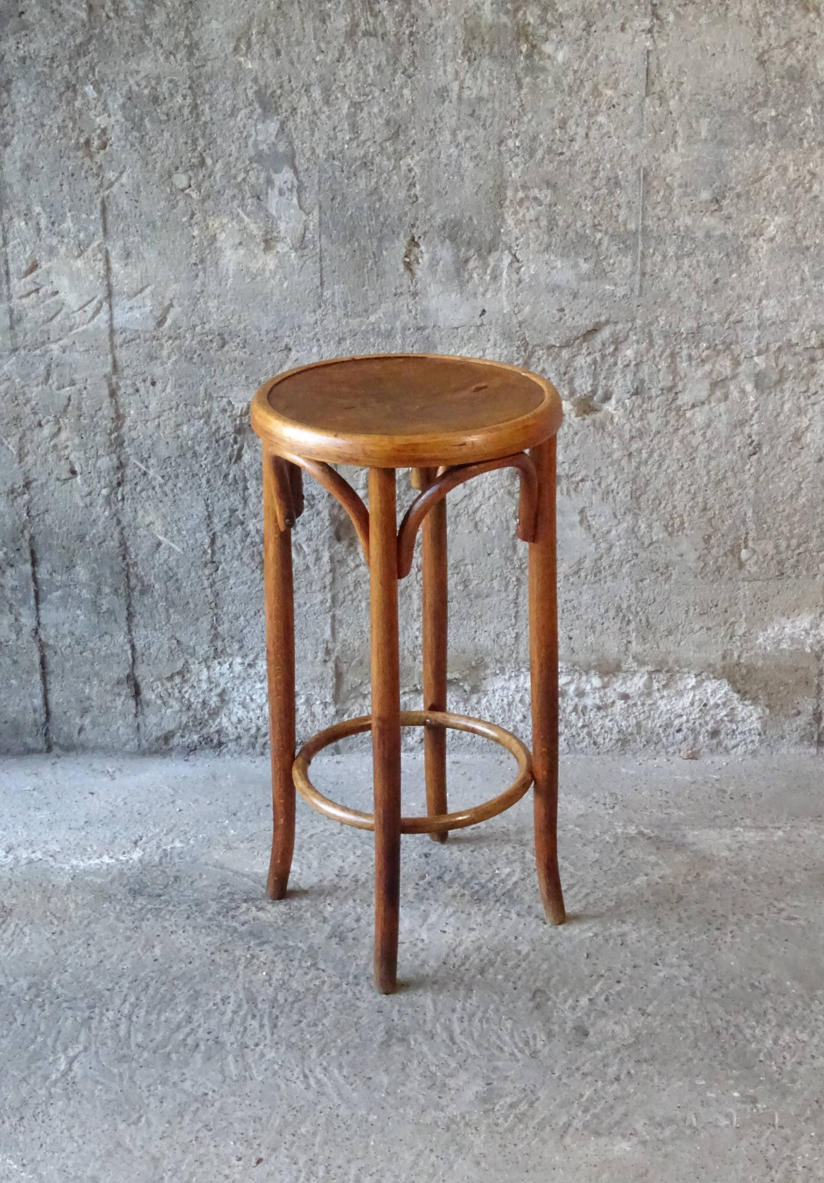 Bistro stool by Fischel 1930, wooden seat