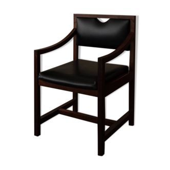 Vintage wooden armchair in black leatherette, Scandinavian style