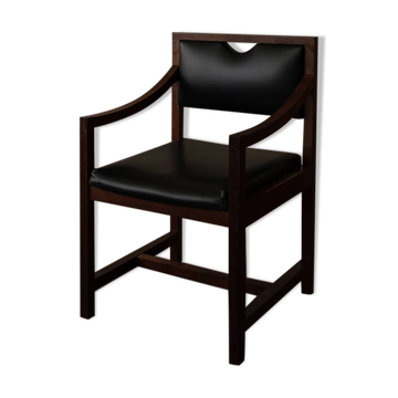 Vintage wooden armchair in black leatherette, Scandinavian style