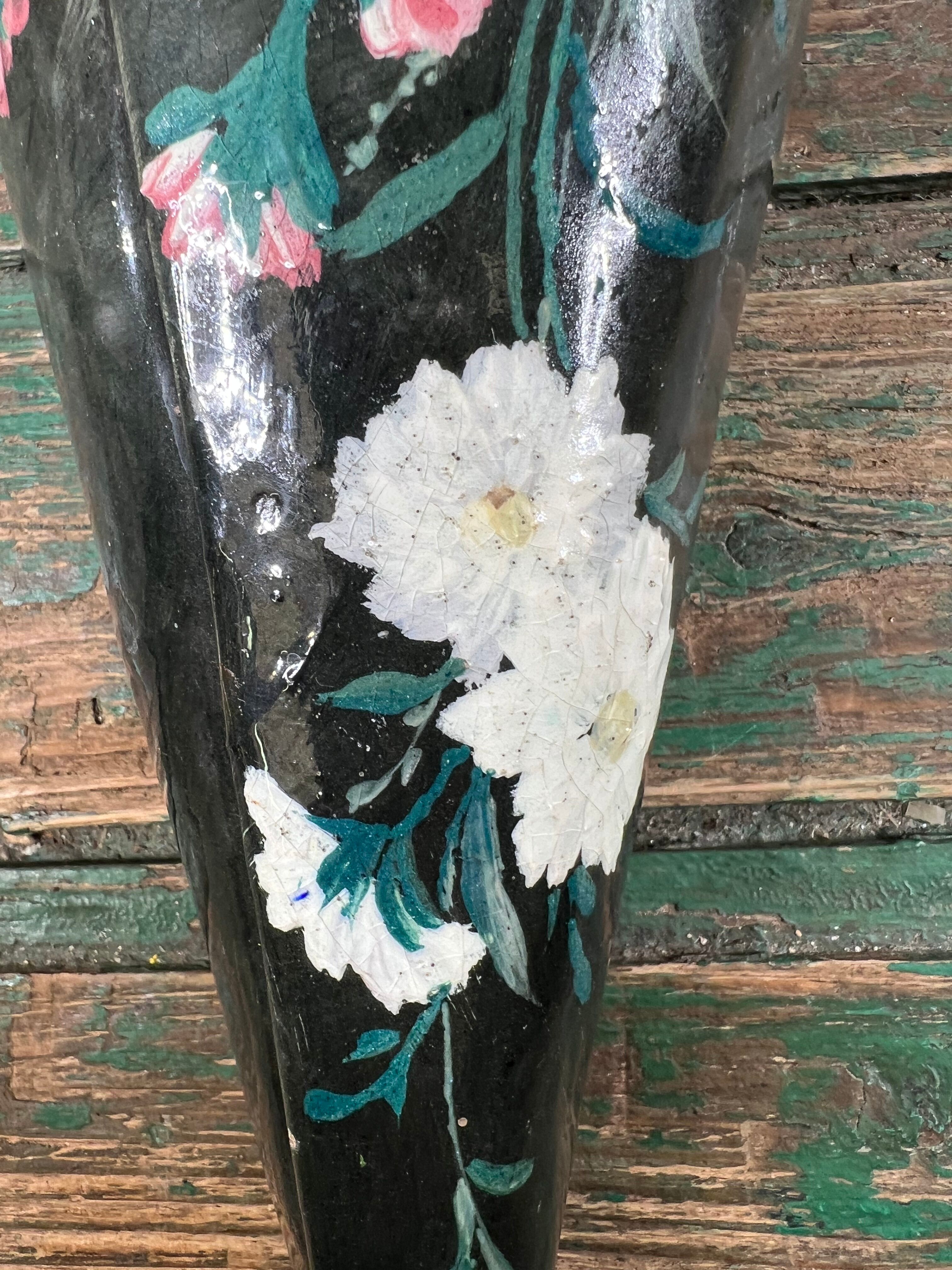 Bouquetière wall vase ceramic cone painted with flowers