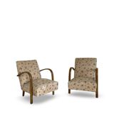 Ensemble de fauteuils Art Déco avec accoudoirs en hêtre arqués.