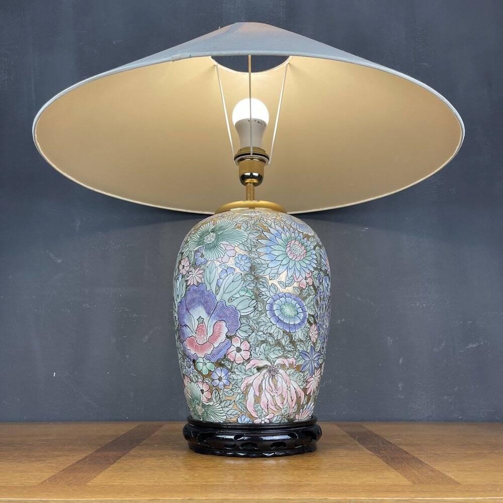 Large vintage ceramic flower table lamp, Italy, 1970s