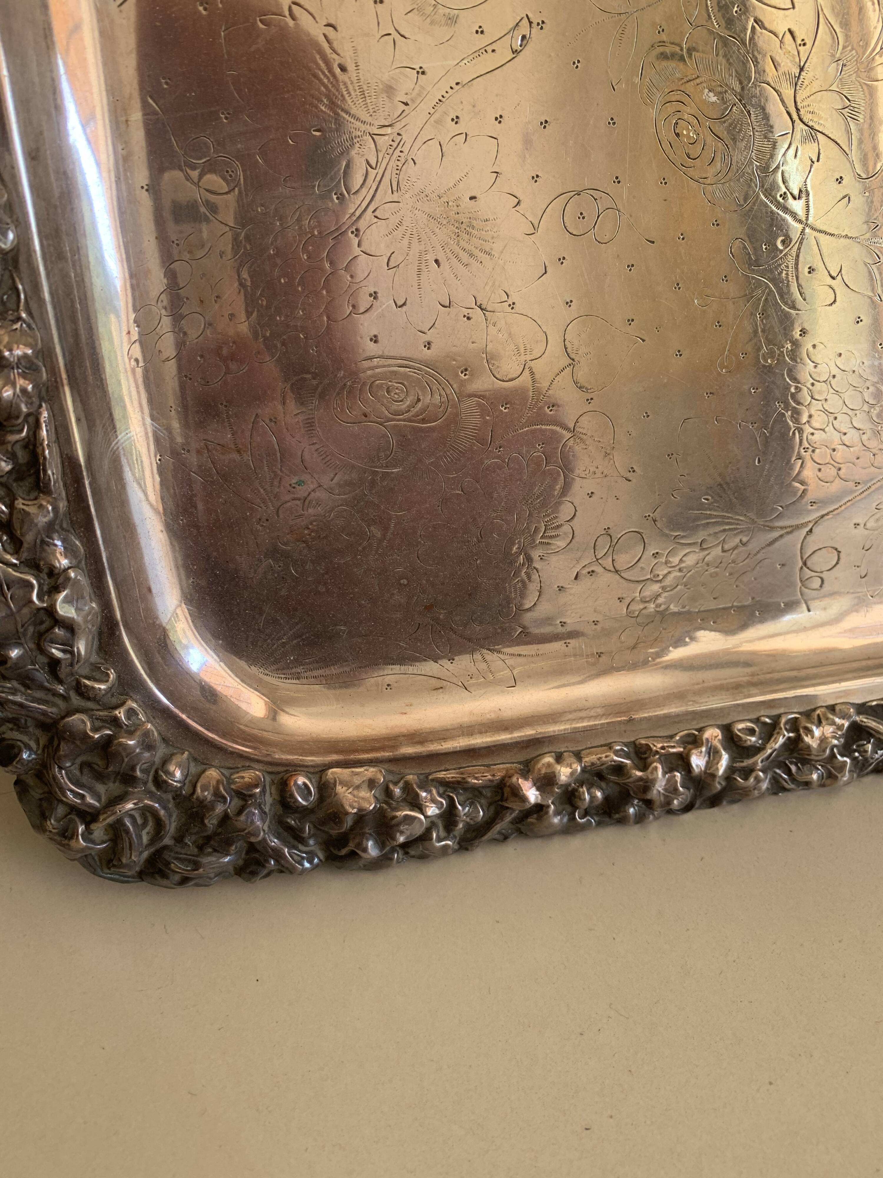 Large silver-plated copper serving tray from the 19th century - 80 x 48 cm