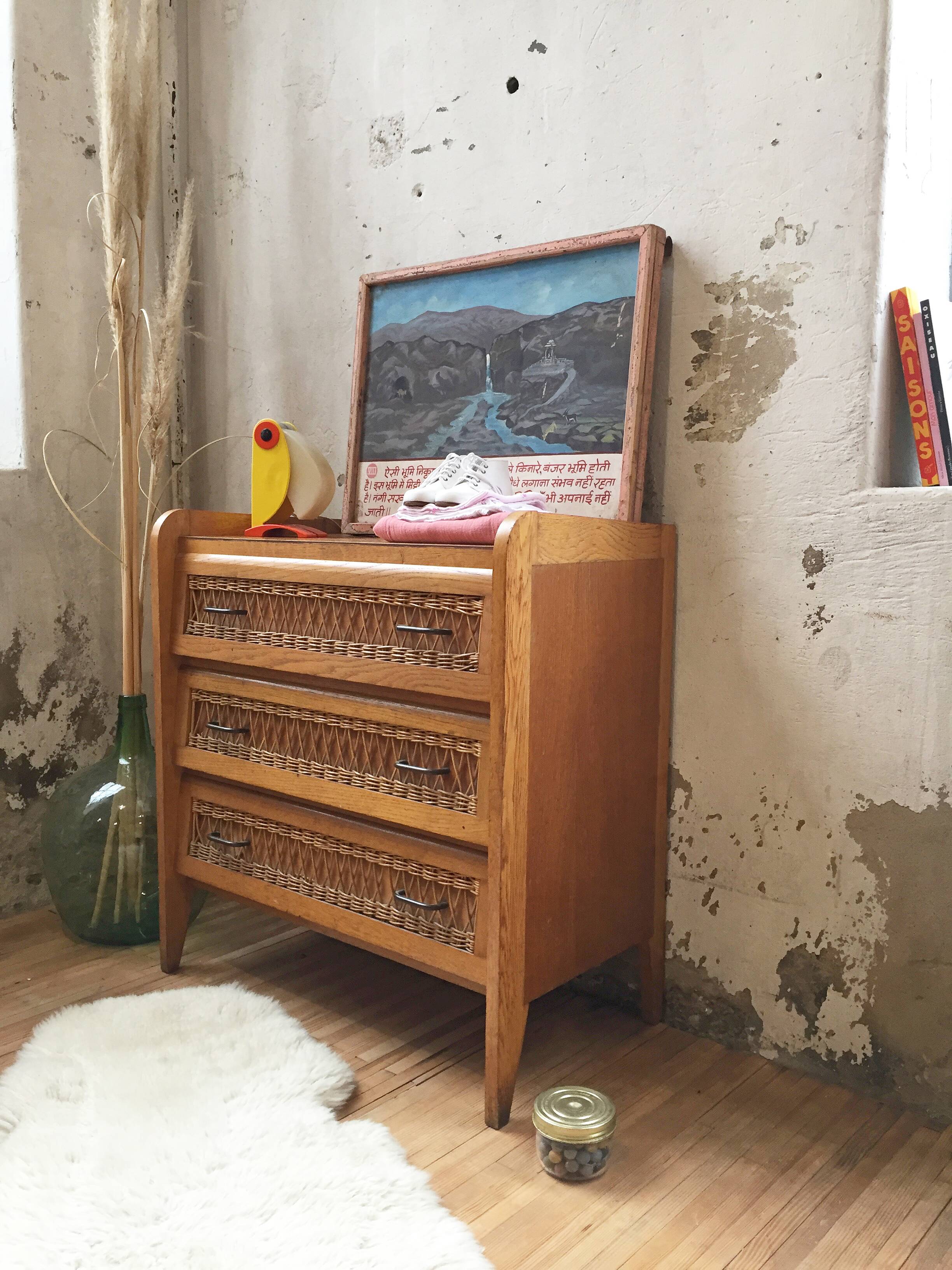 Commode vintage en rotin