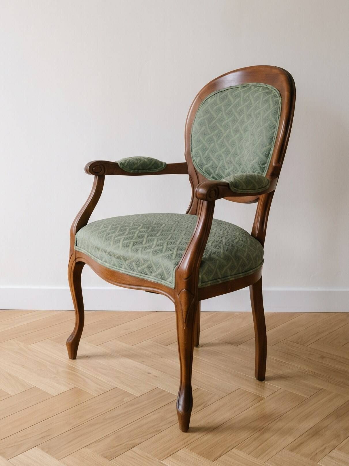 Louis XV Voltaire armchair in wood and green fabric