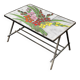 Vintage rectangular coffee table with ceramic inlaid flowers and steel.