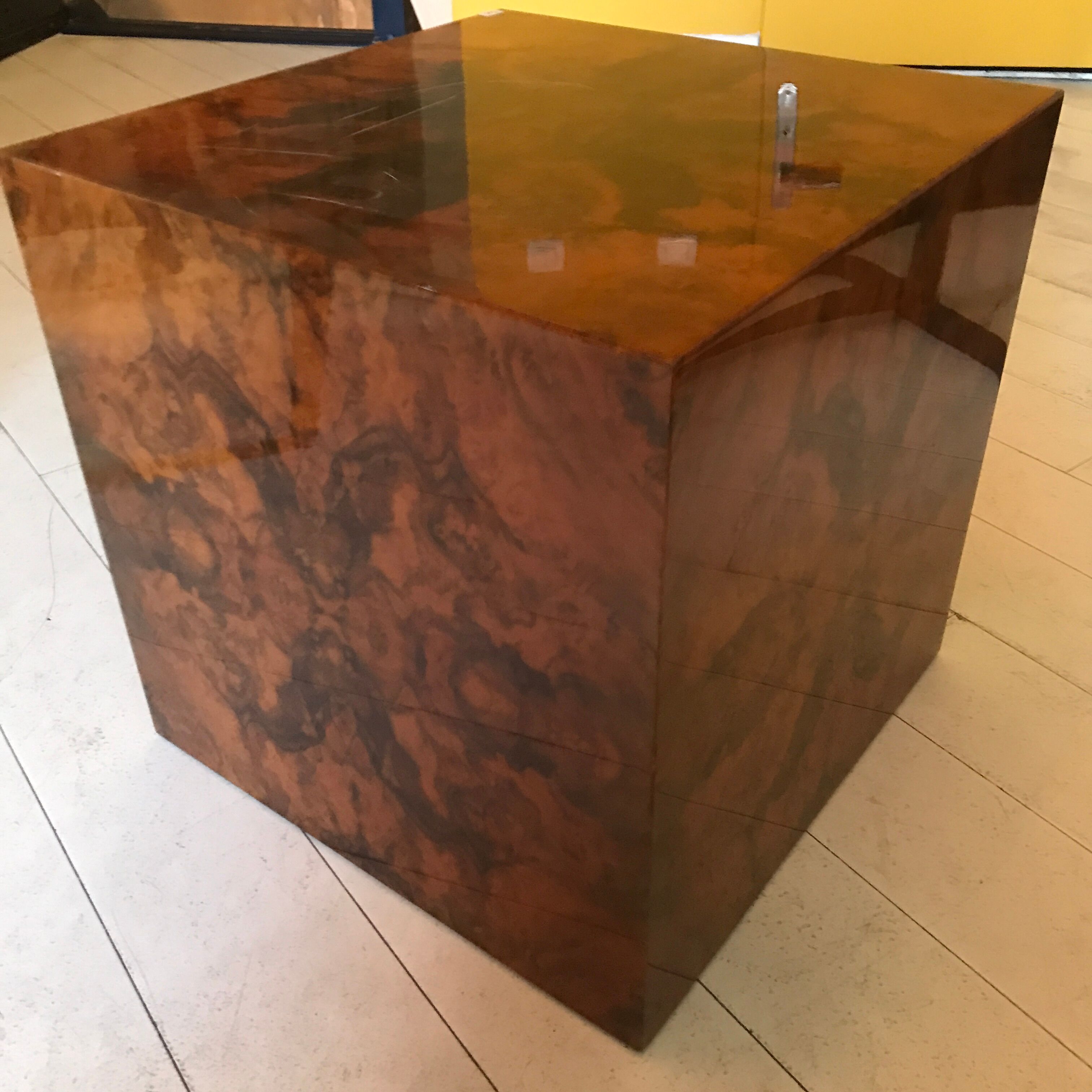 Cube, side table, sofa end, elm magnifying glass bedside table