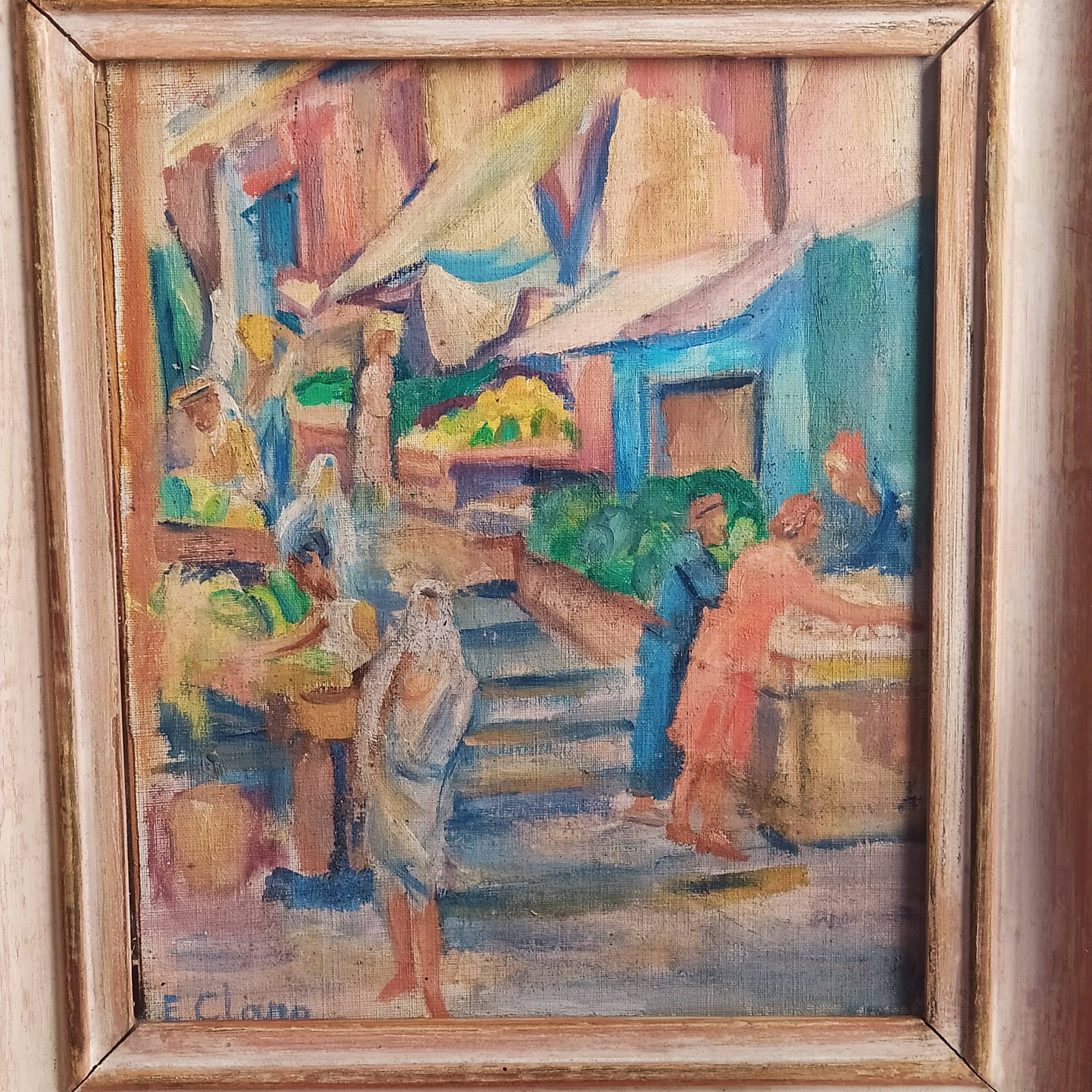 oil on canvas Orientalist street in Algiers signed Emile Claro