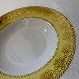 Lot de 12 assiettes creuses vintage jaunes, blanches et dorées