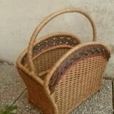 rattan magazine rack, vintage
