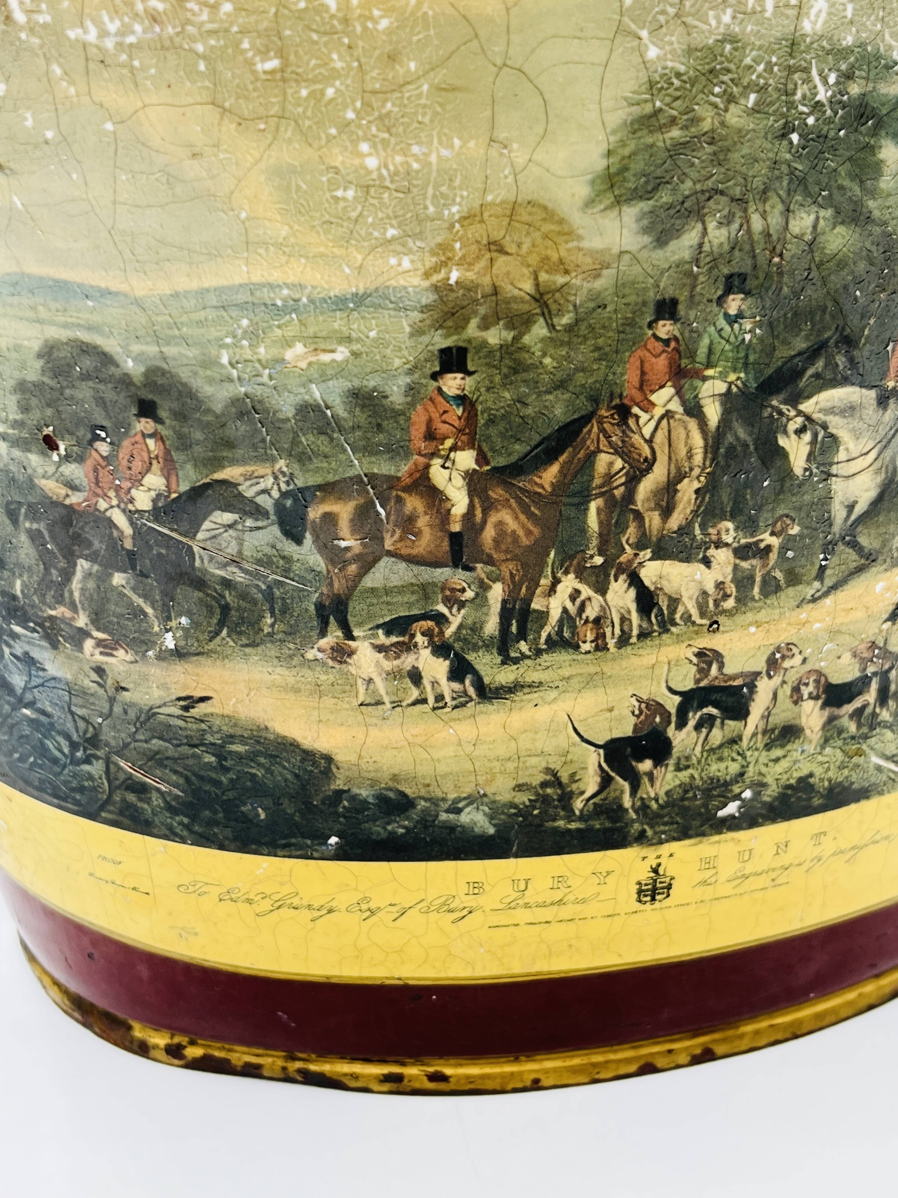 Vintage metal wastepaper basket hunting scene Bury Hunt