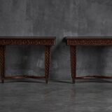 Hand-carved ornate wooden console tables, France, late 19th century