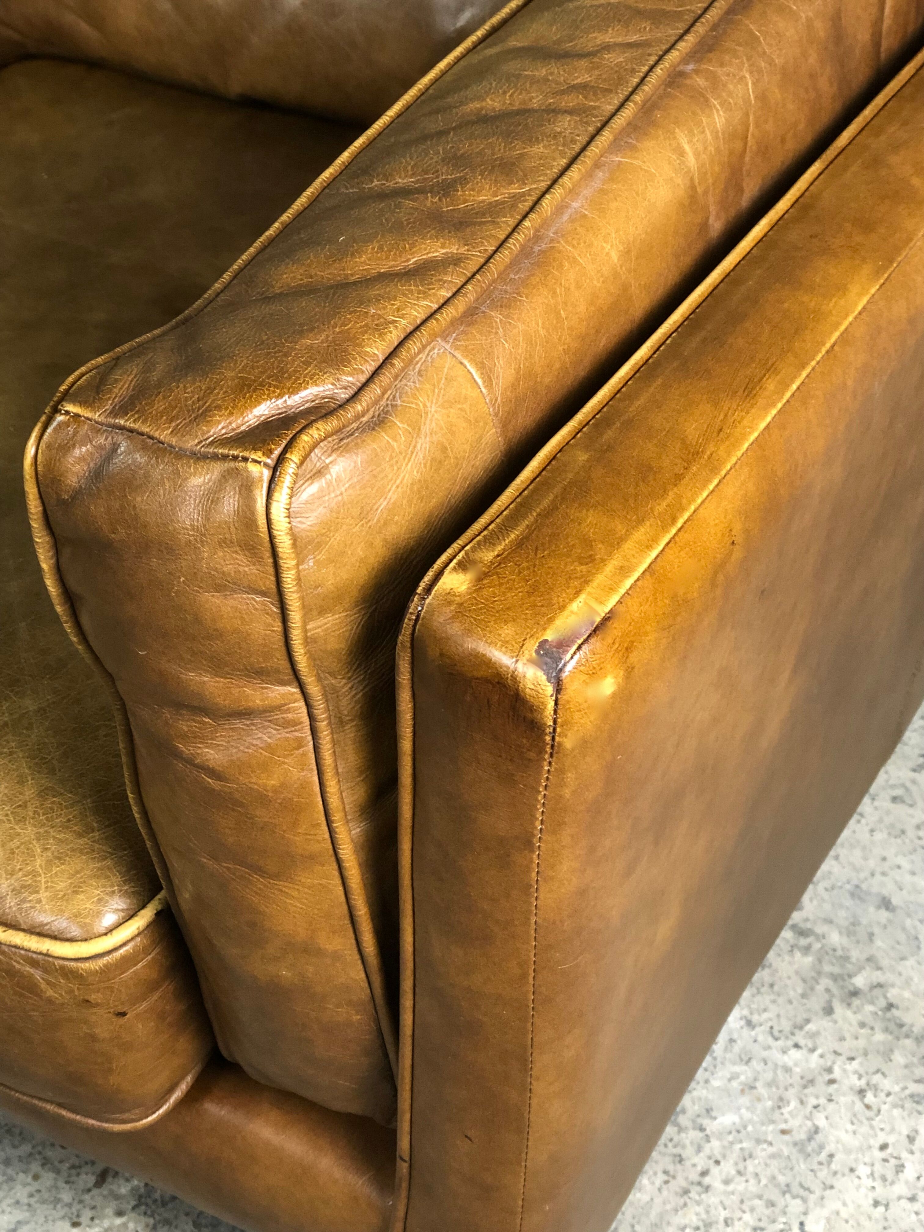 Vintage 2-seater sofa 80 S in camel leather