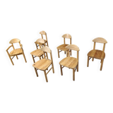 Vintage pine wood dining chairs - 1980s - set of 7