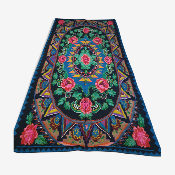 Large handmade Romanian rug 330X160cm with amazing bohemian floral design