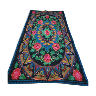 Large handmade Romanian rug 330X160cm with amazing bohemian floral design