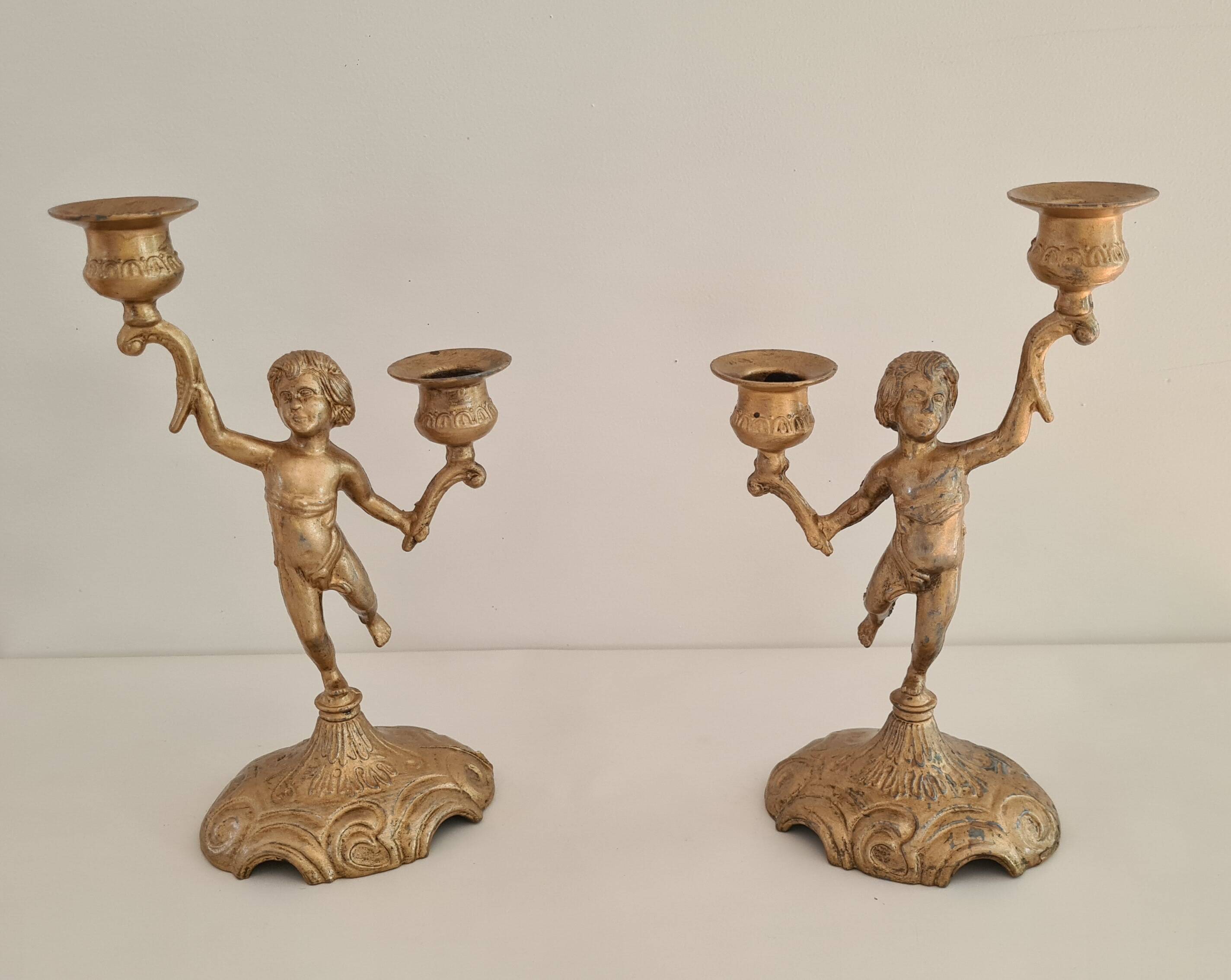 "Cherub" gilded brass candlestick