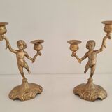 "Cherub" gilded brass candlestick