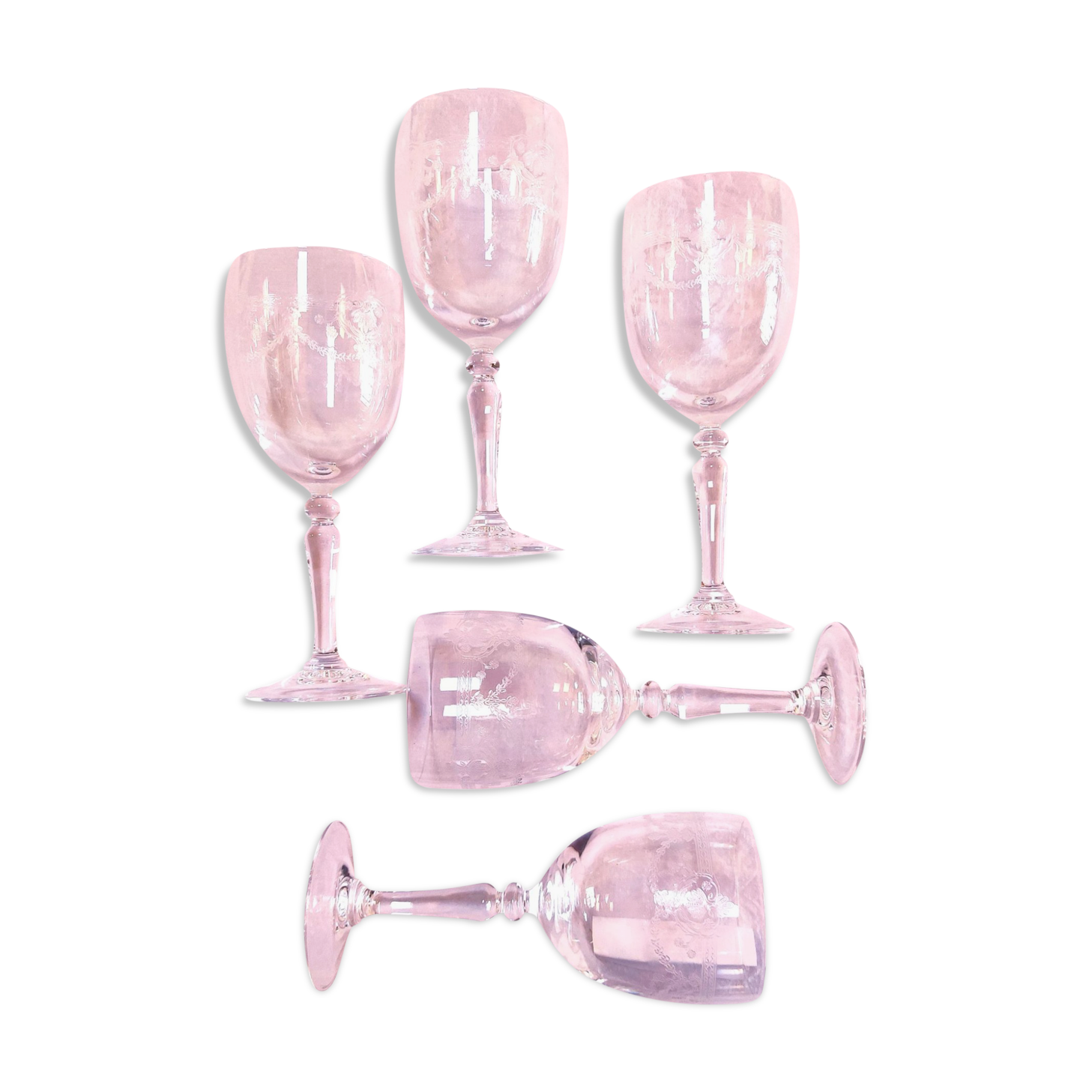 5 crystal stemmed glasses, ancient crystal of Arques,- Dampierre model