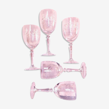 5 verres à pied en cristal anciens Cristal d'Arques, modèle Dampierre