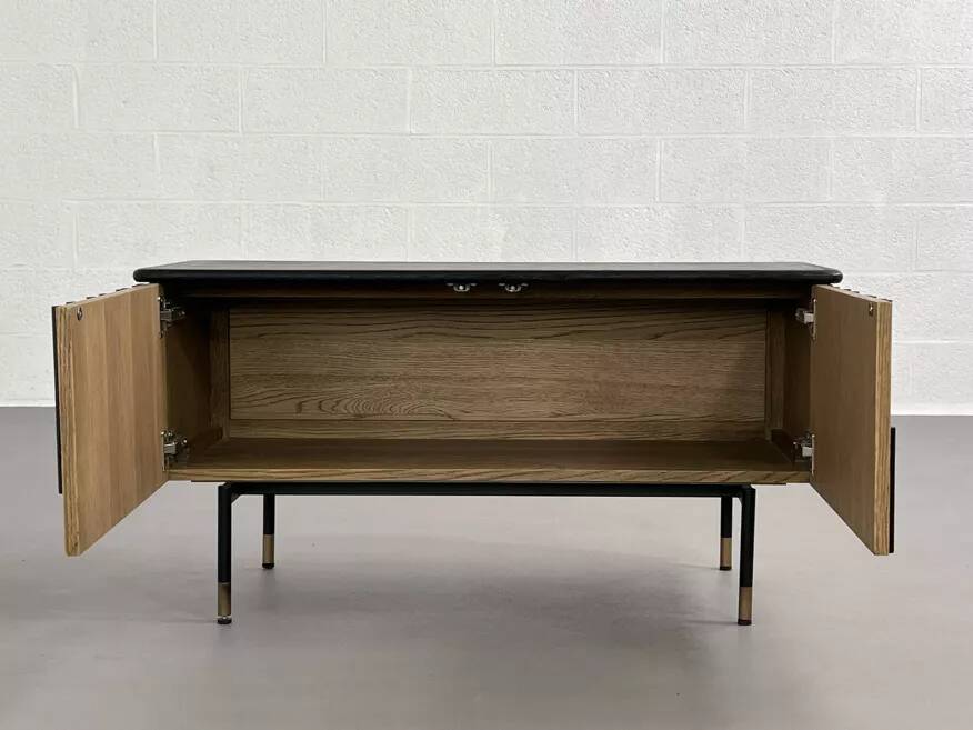 TV cabinet / Low sideboard in natural wood and blackened wood