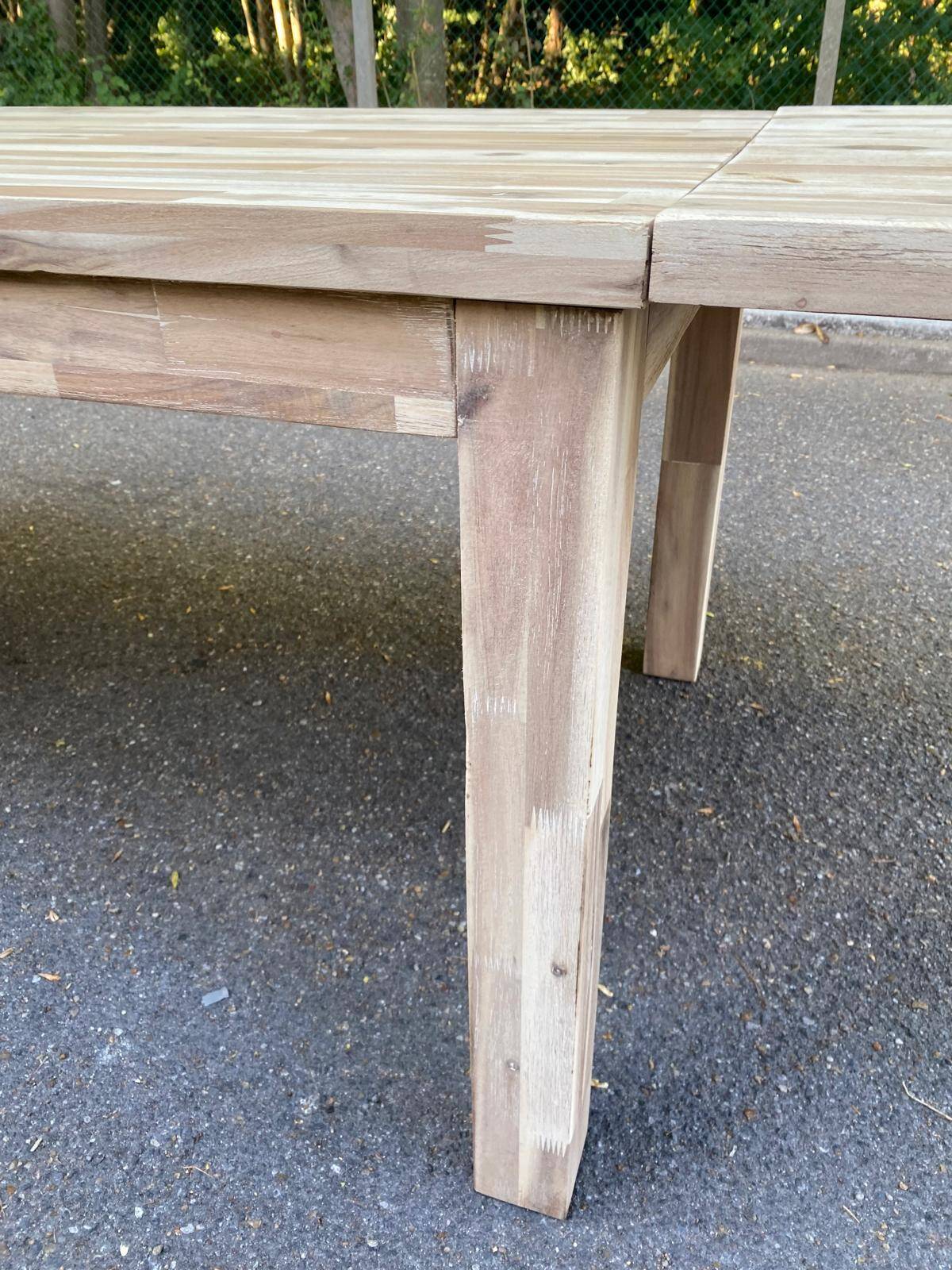 Large extendable Scandinavian dining table made of stripped solid acacia 160-26