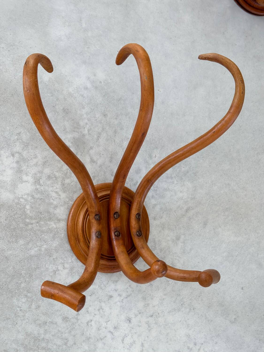 Pair of curved wooden coat racks or hooks from the 1900s