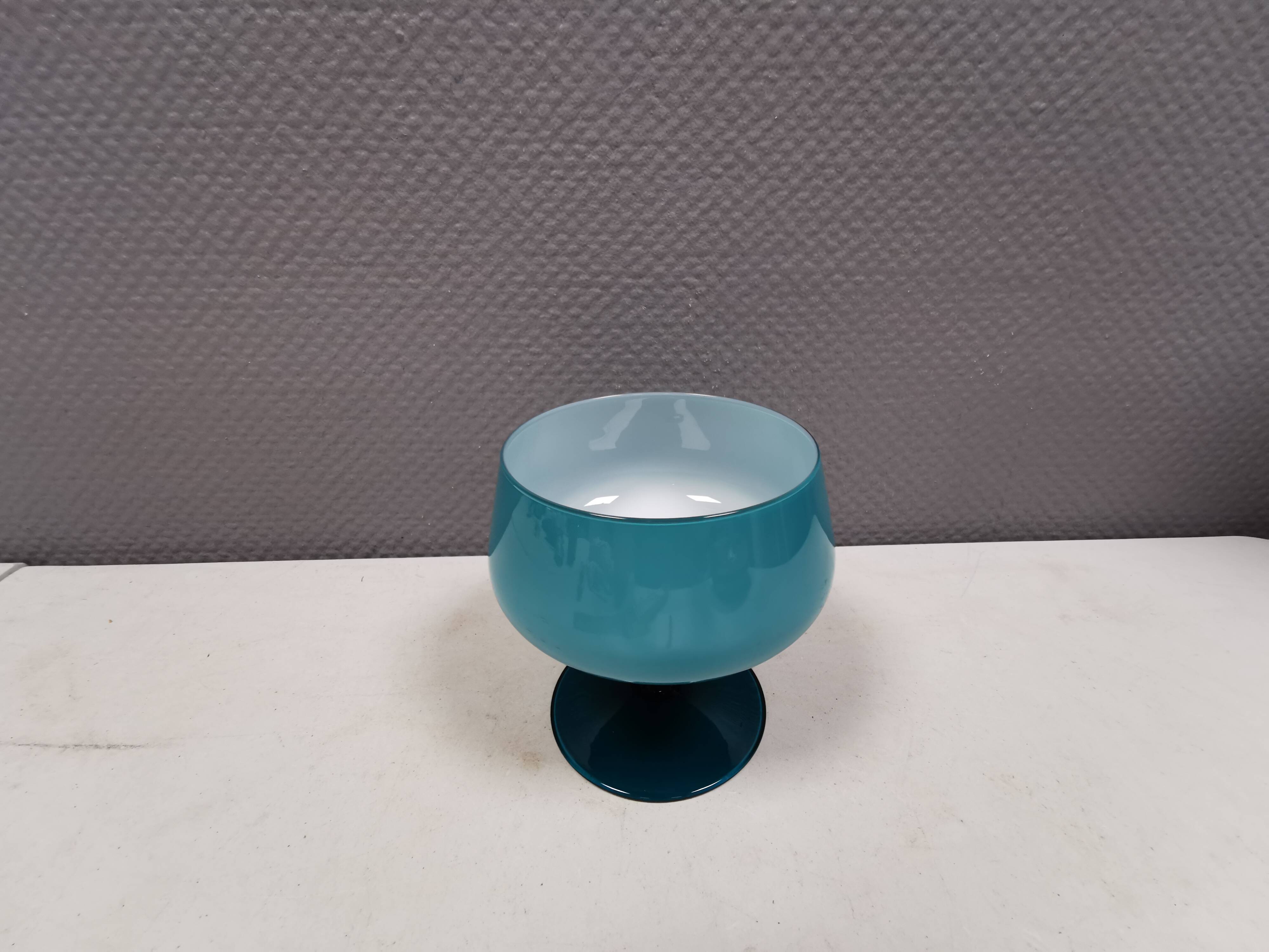 Vintage turquoise glass pedestal bowl Carlo Moretti Italy 1960s