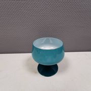 Vintage turquoise glass pedestal bowl Carlo Moretti Italy 1960s
