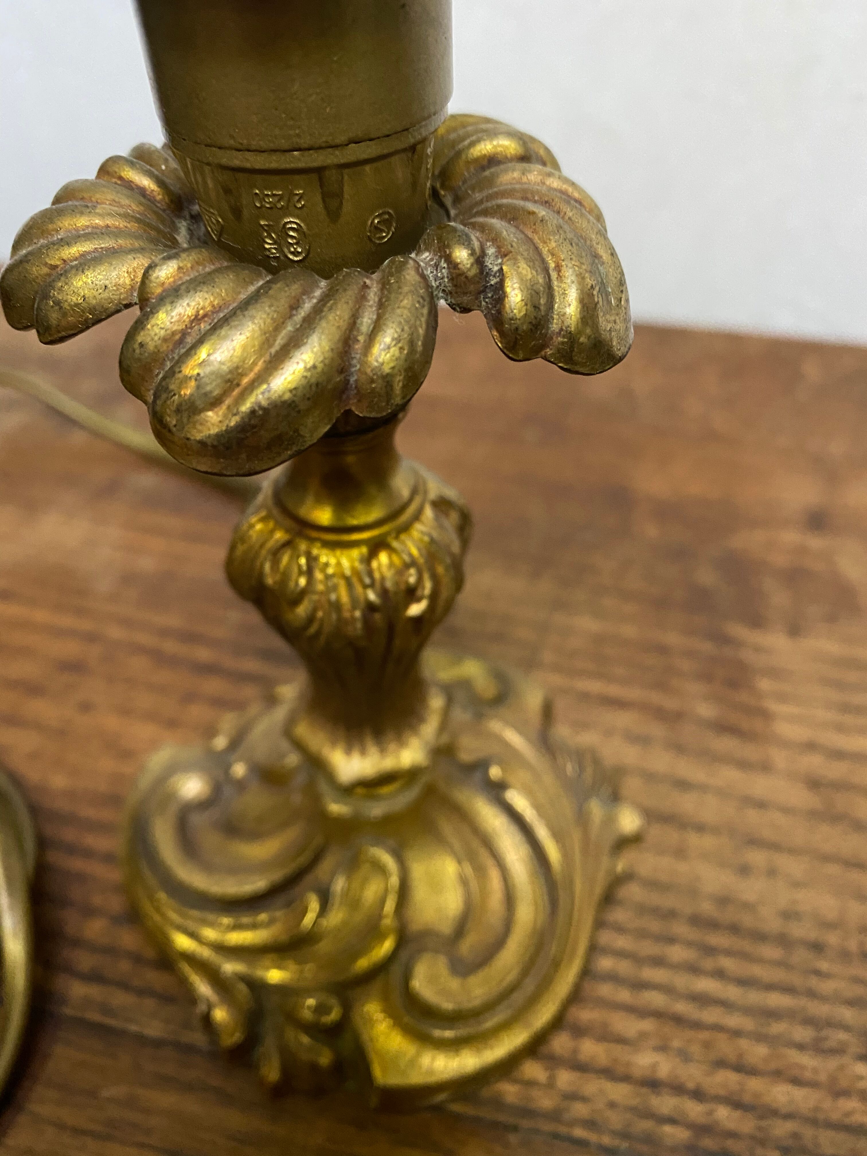Louis XV style brass lamp foot floral motif and scrolls