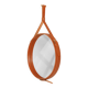 Handmade J. Adnet style mirror in tan color veg-tanned leather, ø 70 cm