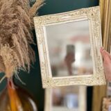 Set of two pretty mirrors in white, beige, and gold tones. Bohemian