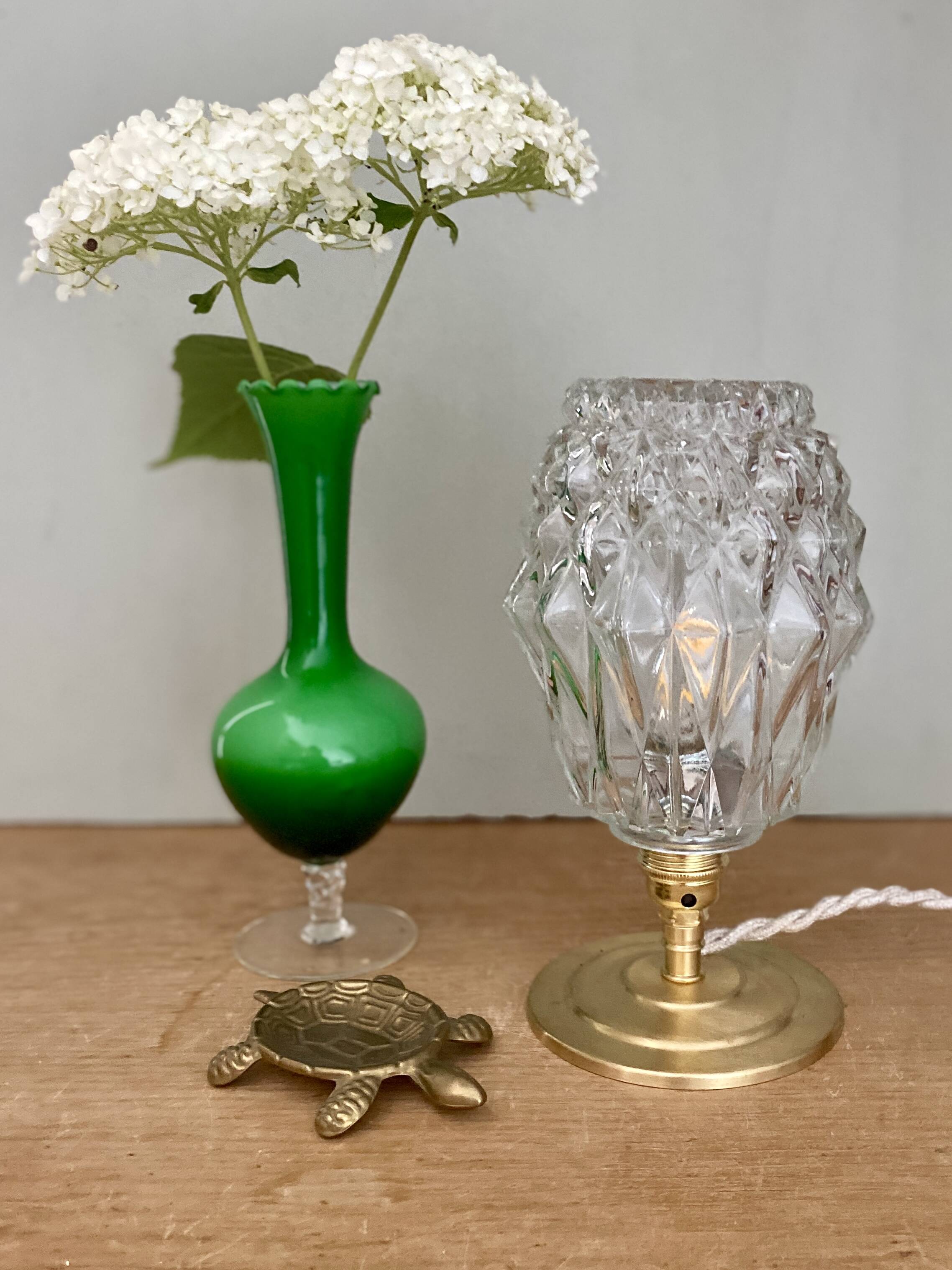 Vintage globe table lamp in molded glass