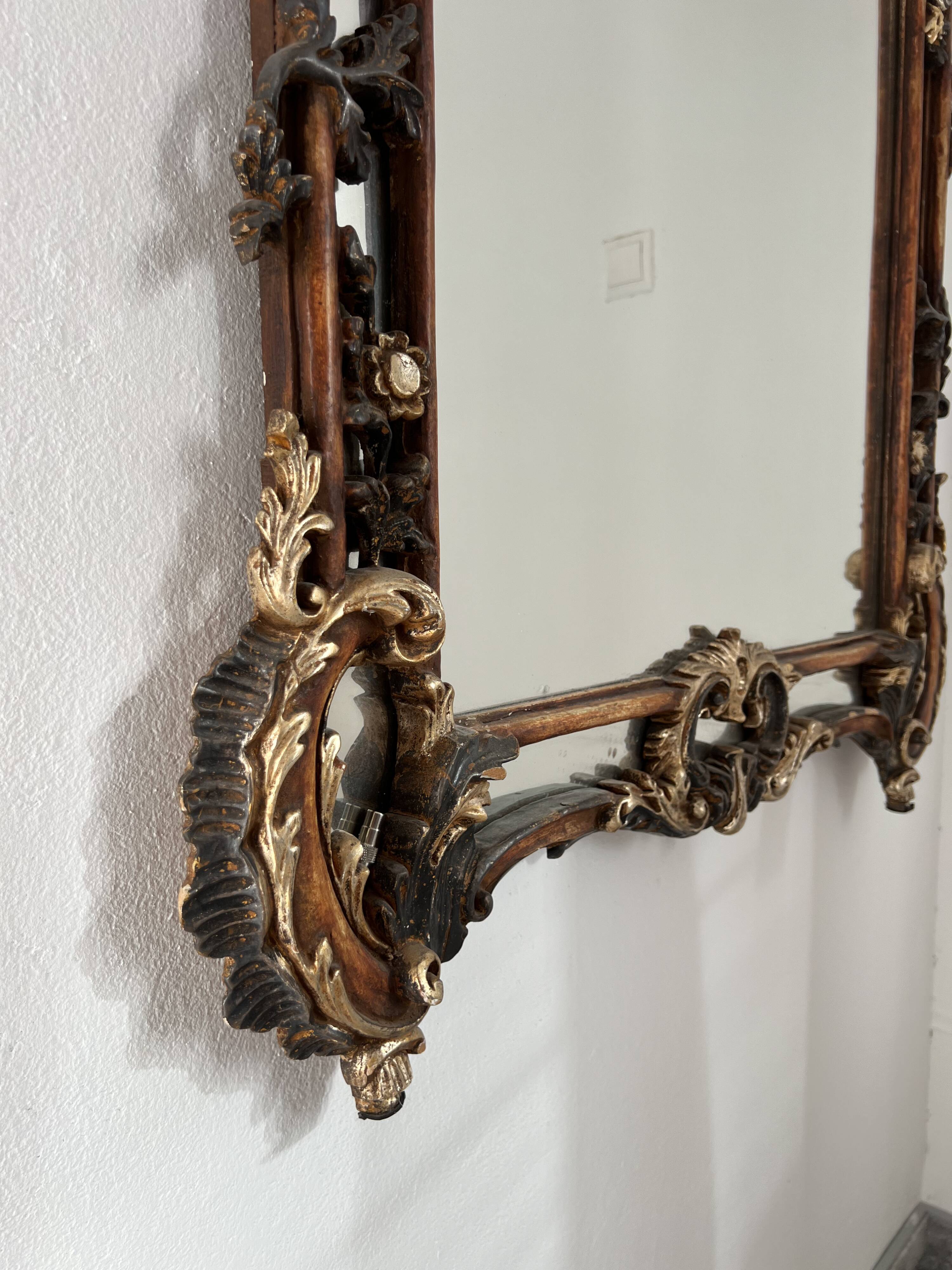 Mirror with Colourful Carved Floral Decor , Italy, 20th Century